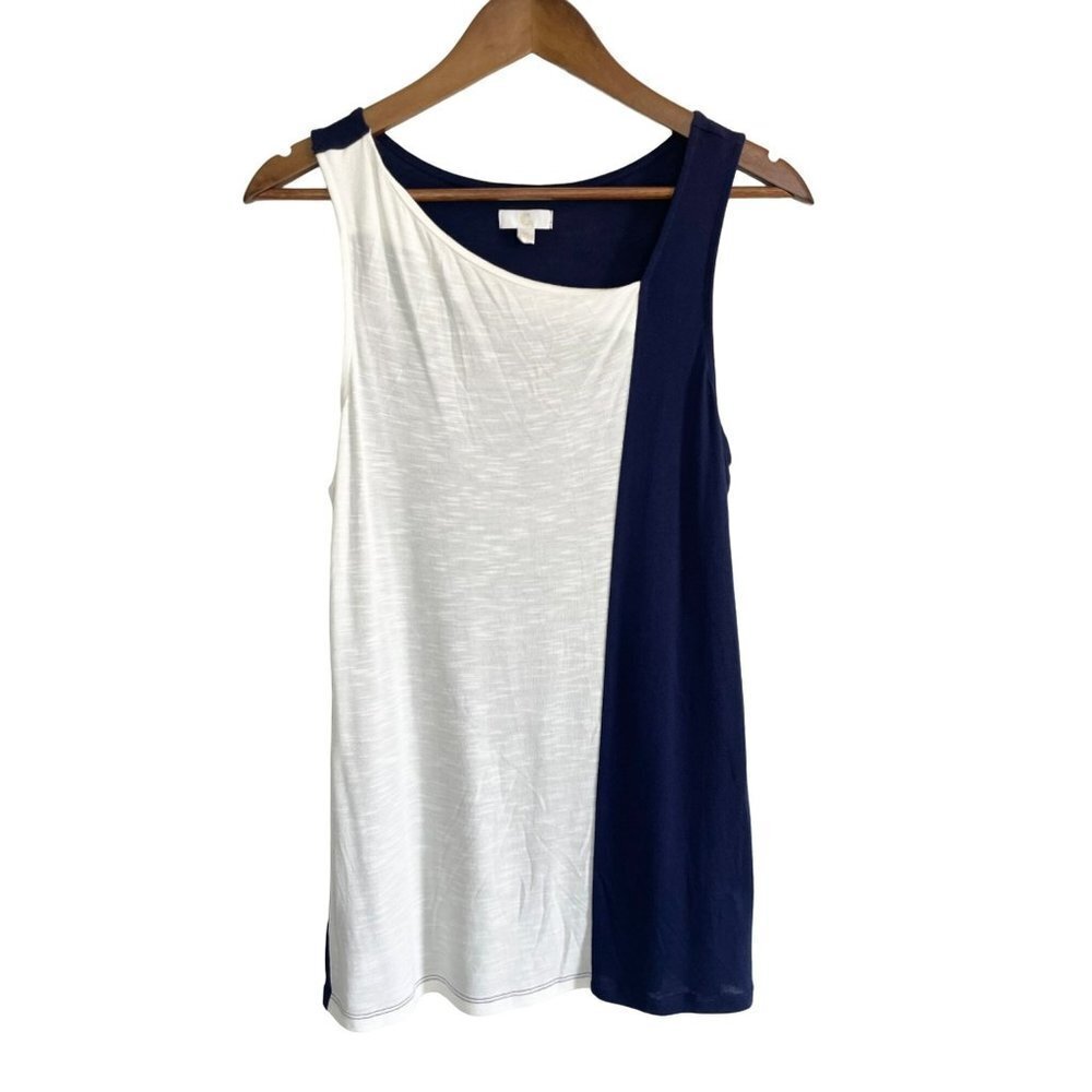 C Colorblock Relaxed Fit Tank in Cream Navy Blue Size Medium